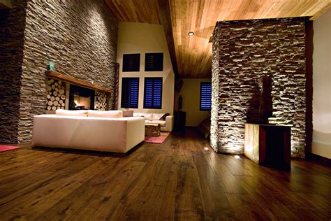 wood and stone interior design